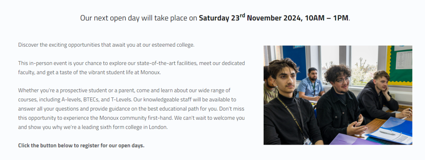 Monoux College- Open day